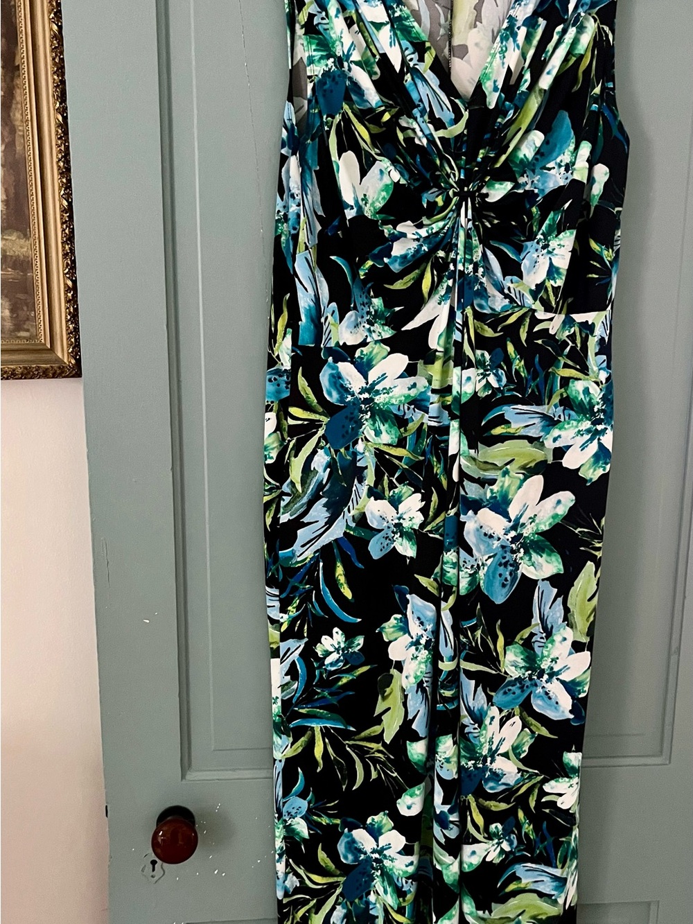 new directions Black Floral Maxi Dress with Teal & Green Blooms